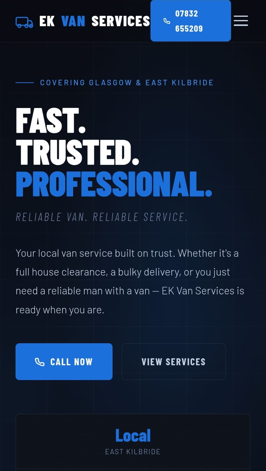 EK Van Services website
